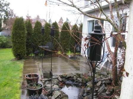 Exterior showing patio and fish pond continued